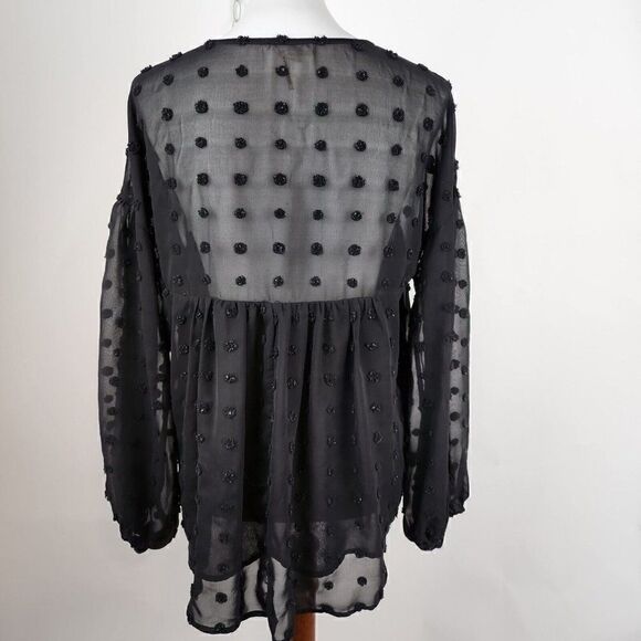 Anthropologie Entro Black Sheer Flocked Peasant Swing Top Womens S - Picture 4 of 5
